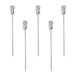 Unique Bargains Stainless Steel Reusable Drink Appetizer Pineapple Head Cocktail Picks 4.41" 5 Pcs - 1 of 4