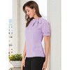 INSPIRE CHIC Women's Bow Tie Neck Solid Color Elastic Cuffs Elegant Office Short Sleeve Blouse - 4 of 4
