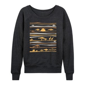 Women's - The Lion King - Line Pattern Lightweight French Terry Wide Neck Long Sleeve Shirt - 1 of 4