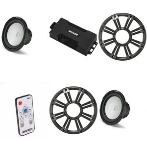 Kicker 48PXA6001 Weatherproof Powersport Mono Amp & (2) 10" 4 Ohm Marine Subwoofer ( Charcoal Grill ) Includes LED Remote - 1 of 4