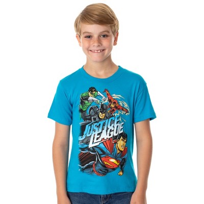 Seven Times Six DC Comics Boys' Justice League Heroes Action Scene Superhero T-Shirt Turquoise