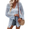 Women's Crochet Cardigan Light Weight Long Sleeve Tie Front Hollow Out Thin Cardigan - 2 of 4