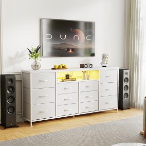 12-Drawer Fabric Dresser, 63 inch Extra-Long TV Stand Media Console with LED Lights, Sturdy Metal Frame Storage Organizer for Bedroom Living Room - 1 of 4