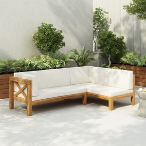 Christopher Knight Home Lyra Outdoor Acacia Wood 4 Seater 88.5" Sectional Sofa with Cushions - 1 of 4