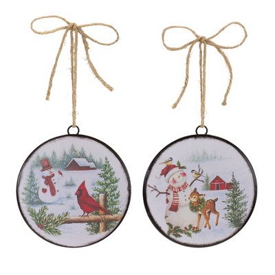 Melrose Woodland Snowman Disc Ornament (Set of 12)