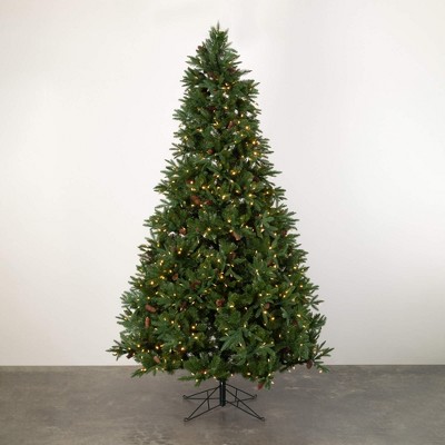 9 ft. Sullivans Artificial Large Green Pre-Lit Pine Christmas Tree, Green
