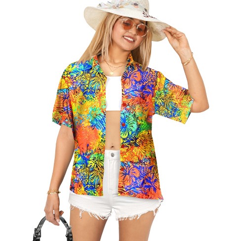 LA LEELA Women's Button Down Blouses Beach Shirt Summer Blouse Short Sleeve Vacation Button Up Tee Hawaiian Shirts Blouses for Women - image 1 of 4