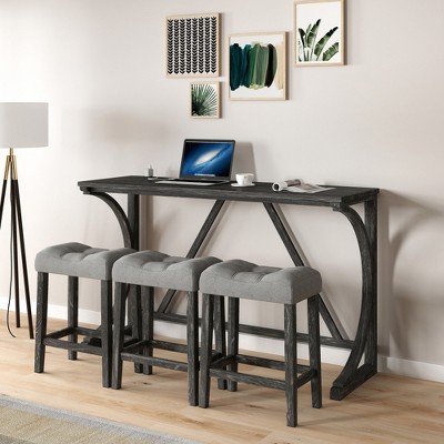 Lycvki Wood 4-Piece Bar Table and Chairs Set with Power Outlet