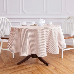 Solino Home Striped Linen Round Tablecloth | Narrow Stripe - 1 of 4
