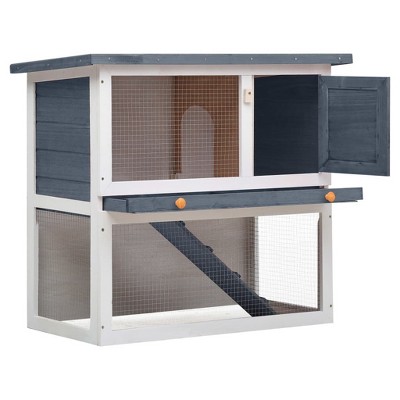 vidaXL Rabbit Hutch Bunny Cage House with Pull Out Tray Ramp Solid Pine Wood - Gray