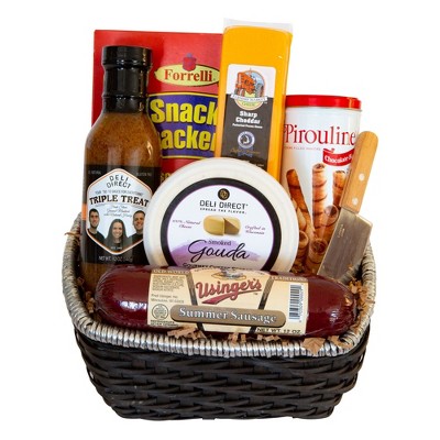 Northlight 9pc Brown Gourmet Summer Sausage and Cheese Gift Basket - Small