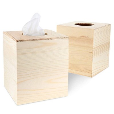 Juvale 2-Pack Unfinished Natural Wood Tissue Box Cover Holder for DIY Wooden Crafts, 5 x 5.5 Inches