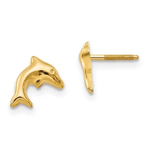 Black Bow Jewelry Kids Small Dolphin Screw Back Post Earrings in 14k Yellow Gold - 1 of 4