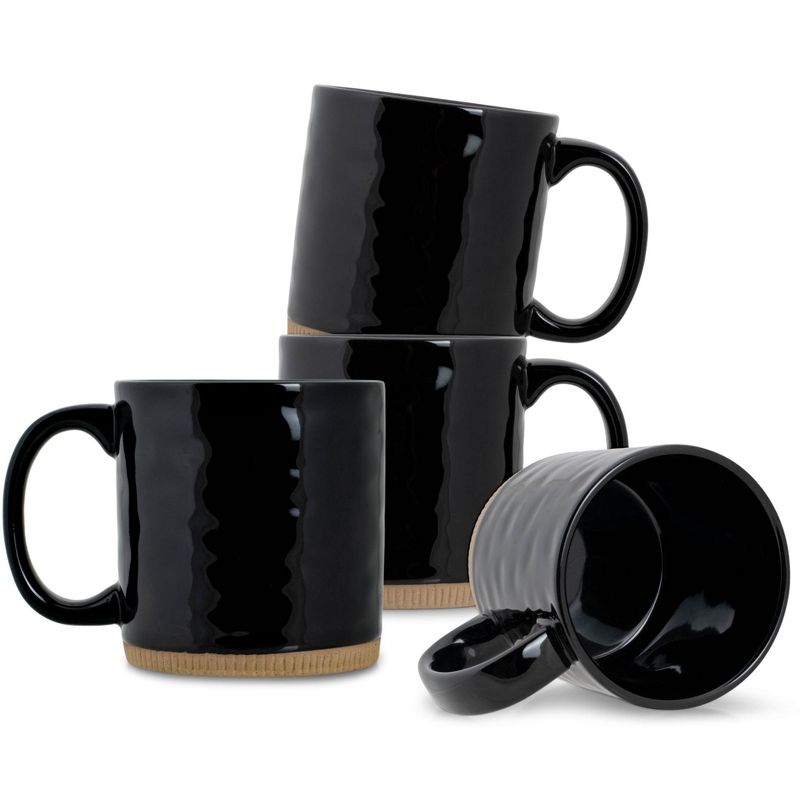Elanze Designs High Gloss Raw Clay Bottom 15 ounce Ceramic Stoneware Coffee Mugs Set of 4, Black, 1 of 6