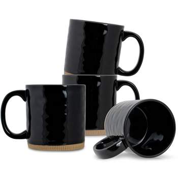Elanze Designs High Gloss Raw Clay Bottom 15 ounce Ceramic Stoneware Coffee Mugs Set of 4, Black