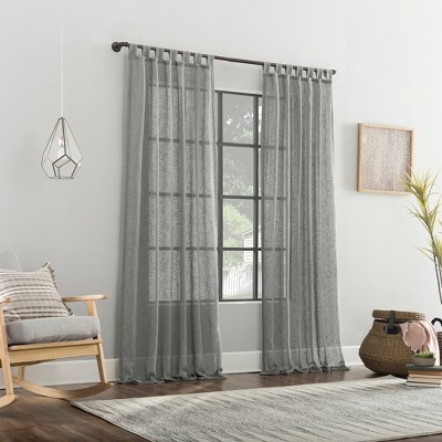 Sterling Gray Sheer Linen Blend Tab Top Curtain Panel, 50" x 84"