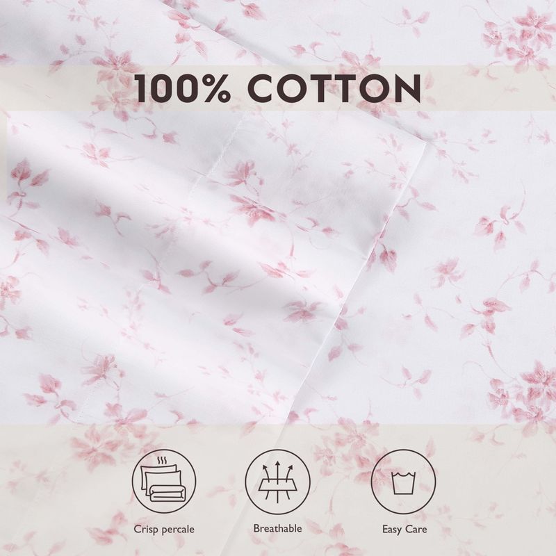 Laura Ashley Garden Muse 100% Cotton 300 Thread Count Sateen- 2 Piece- Pillowcase  Pink, 2 of 5