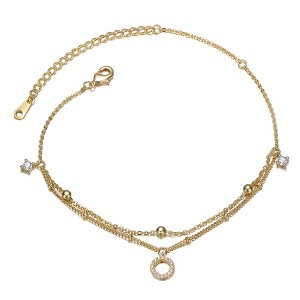 Sterling Silver Anklet with 14K Yellow Gold Plating and Clear Cubic Zirconia, blending classic silver with sparkling elegance for a luxurious look. - 1 of 3