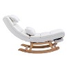 Solid Wood Ergonomic White Rocking Chair, PU Accent Chair with Retractable Footrest - Maison Boucle - 3 of 4