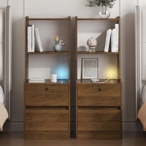 41.1'' Modern Smart Nightstands Set of 2 with Voice-Controlled Night Light and Bookshelf for Bedroom -3irtyhousy - 1 of 4
