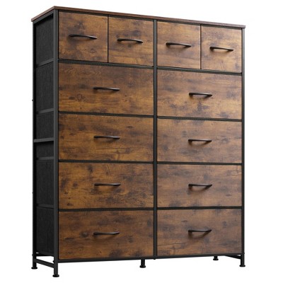 Aoibox Tall 12 Drawer Fabric Dresser Chest for Bedroom Closet Storage Organizer with Steel Frame Rustic Brown Wood Grain