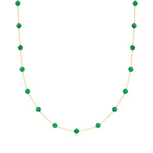 Pure Collection by Ross-Simons 3.70 ct. t.w. Emerald Station Bead Necklace in 14kt Yellow Gold - 1 of 3