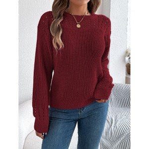 Coolmee Women's Sweaters Casual Long Sleeve Crewneck Cable Knit Oversized Crochet Sweater Pullover Tops - 1 of 4