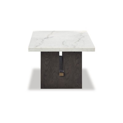Burkhaus Dark Waxy Brown Oak and Marble Rectangular Coffee Table