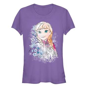 Juniors Womens Frozen Anna Frost Portrait T-Shirt