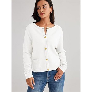 Womens Cardigan Sweaters Front Button Stripes Cardigan At Waist Long Sleeve Casual Sweater Jackets Soft Open Front Cardigan - 1 of 3