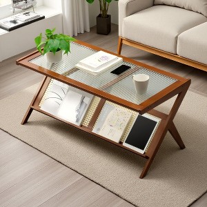 39" Bamboo & Glass Z-Frame Coffee Table - 1 of 4