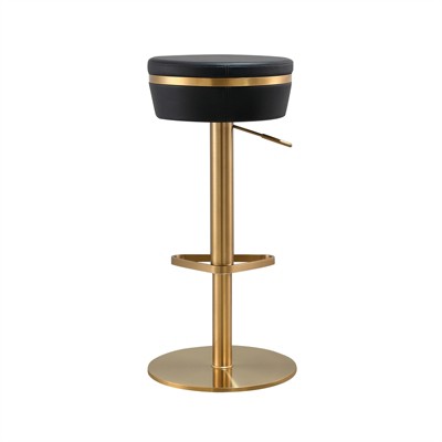 Astro Contemporary Black and Gold Vegan Leather Swivel Stool