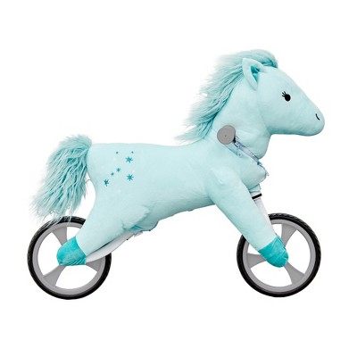 Wonder&Wise Kid's Animal Plush Toddler 20.5 Inch Tall Adjustable Training Balance Bike Ride On Toy, Ages 2 Years Old to 5 Years Old, Blue Horse