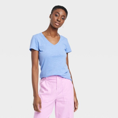 Women's Fitted V-Neck Short Sleeve T-Shirt - Universal Thread™ Blue XS