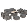 Sonkuki 8 Pieces Patio Sofa with Rectangle Fire Pit Table and Ottomans, Wicker Conversation Couch, Light Gray Cushion - 2 of 4