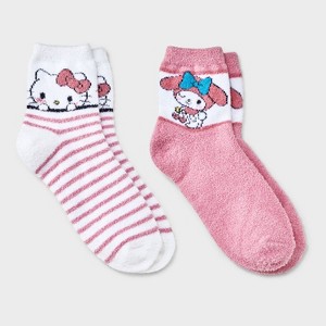 Women's Hello Kitty 2pk Cozy Ankle Socks - White/Pink 4-10 - 1 of 3