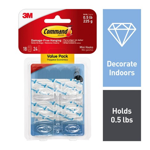 Command Clear Self-Adhesive Mini Hooks with Strips 18 Piece Set