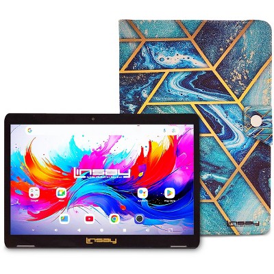 LINSAY 10.1"Octa Core  256GB Storage Android 15 Tablet with Art and Ocean Case
