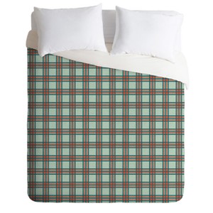 Geometric Holli Zollinger Box Plaid Duvet Cover Set (Queen) - Deny Designs, Size: Full/Queen, Green