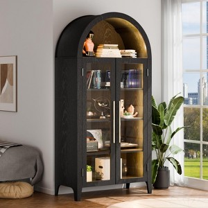FONTOI Arched Shaped Decorative Storage Cabinet, 5-Tier Arched Bookcase with 3 Movable Shelves, Black, 30.7"*70.9"*15.7" - 1 of 4