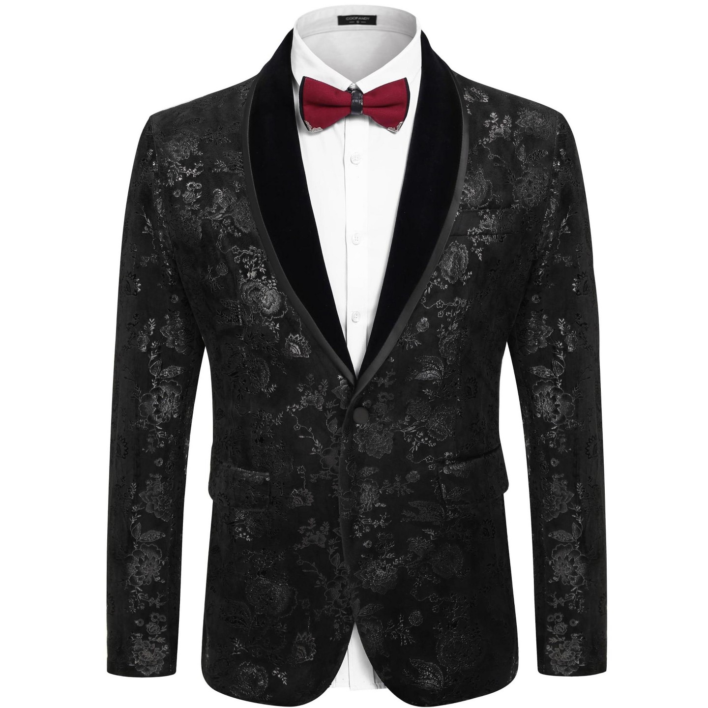 Мужской пиджак COOFANDY Red Suits Jacket Velvet Blazer Red Valentine' s Day Wedding Smoking Jacket A_black, цвет: Красный — фото 1