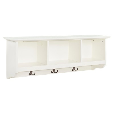 Elegant White Entryway Key/Mail Organizer with Cubbies and Hooks