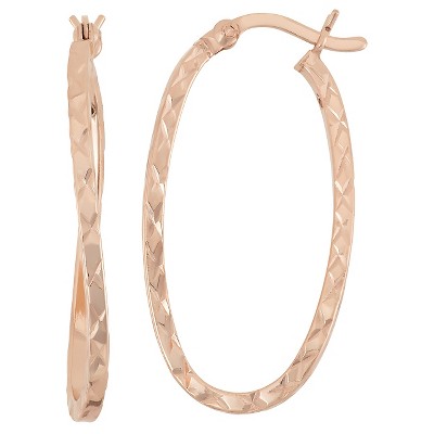 Rose Gold Over Silver Diamond Cut Curved "U" Shape Hoop Earrings