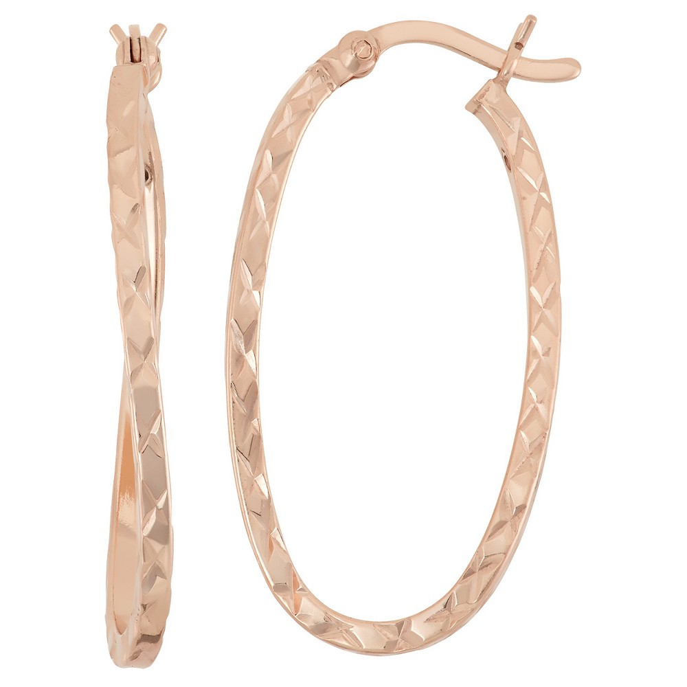 Rose Gold Over Silver Diamond Cut Curved "U" Shape Hoop Earrings