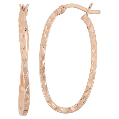 Rose Gold Flash Silver Diamond-cut  Double Row Large 48mm Round Hoop Earrings 