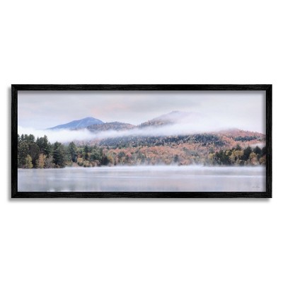 Stupell Industries Looming Fog Mountain Peak Reflective Lake Photography Black Framed Giclee Art