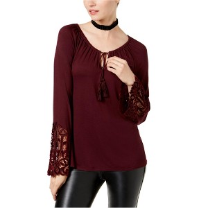 I.N.C International Concepts Womens Lace-Trim Peasant Blouse, Red, Small - 1 of 1