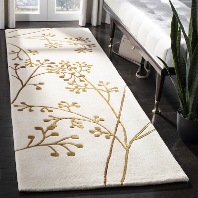 Ivory and Orange Hand Tufted Wool Runner Rug