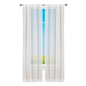 Collections Etc Sheer Tonal Striped Pole Top Curtain Panels - Set of 2 - 1 of 3