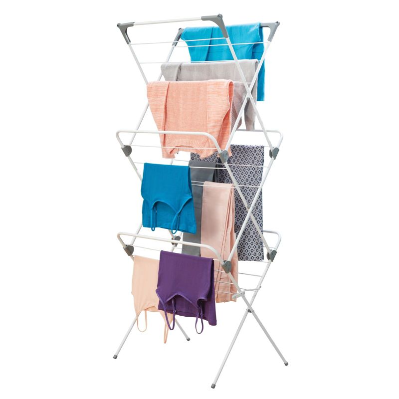 mDesign Tall Metal Foldable Laundry Clothes Drying Rack Stand, 1 of 10